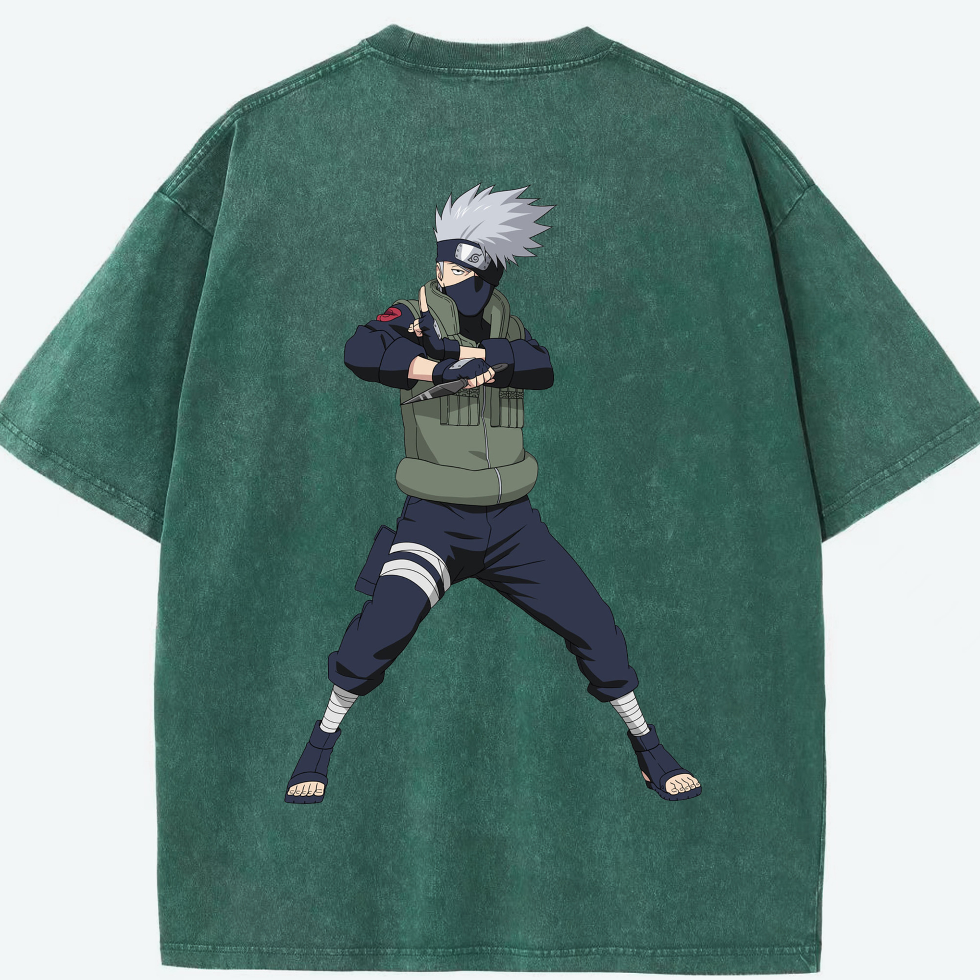 （画像用） NARUTO -ナルト- はたけ カカシ Hatake Kakashi 綿100% ヴィンテージ風 半袖Tシャツ（背面プリント）